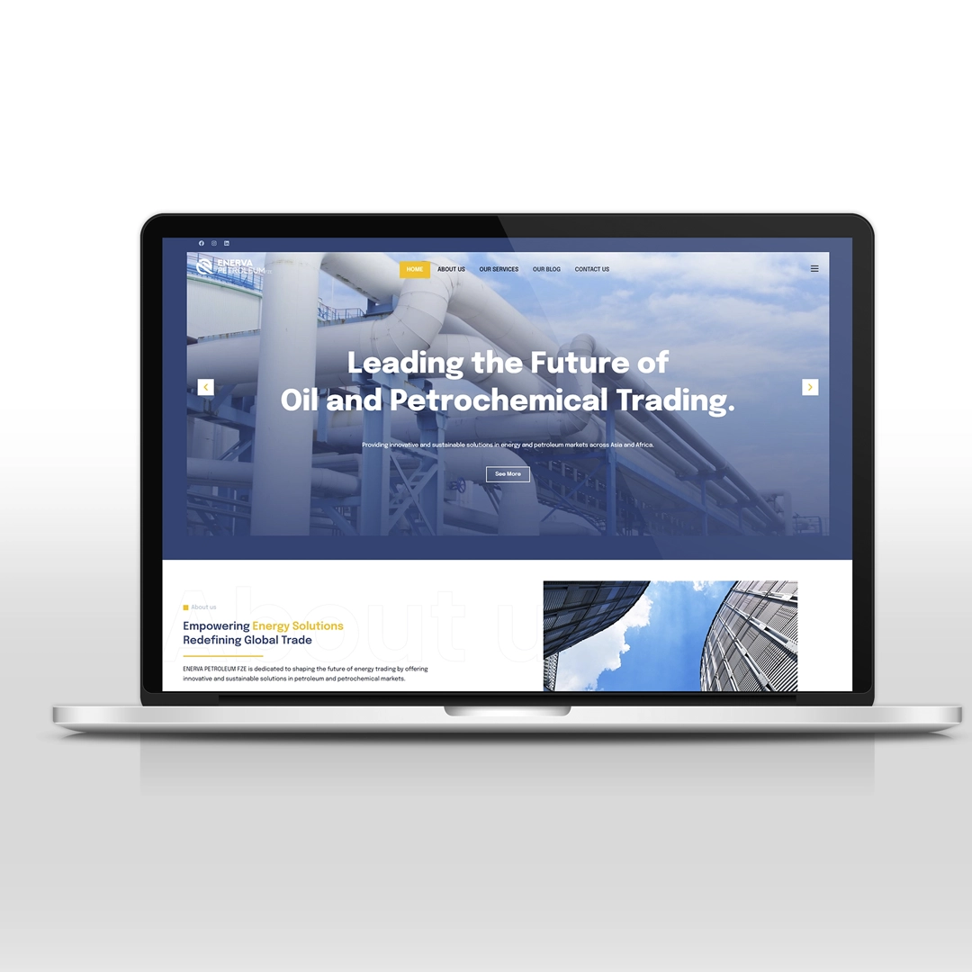 منصة تعريفية احترافية لشركة Enerva المتخصصة في حلول الطاقة والبنية التحتية