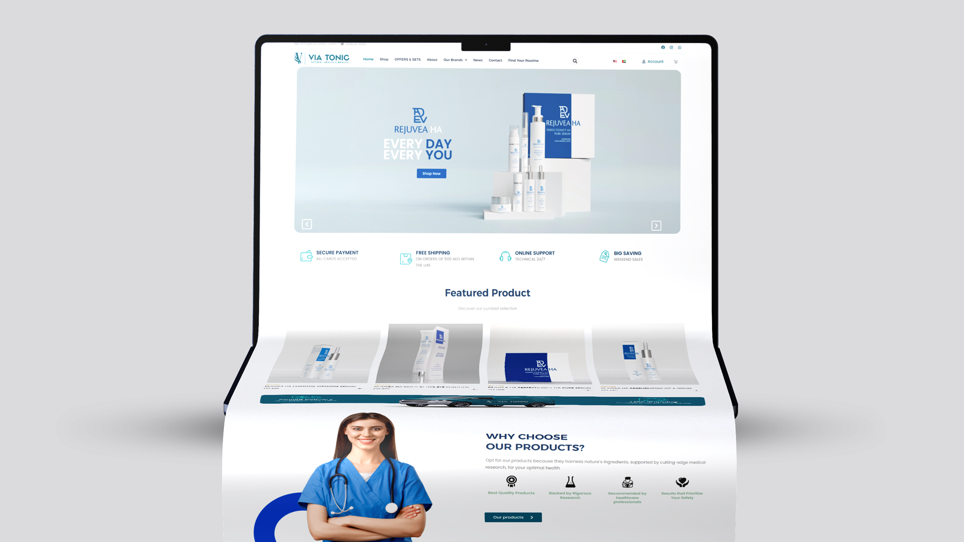 بناء متجر وموقع تعريفي متكامل لـ Via Tonic — الإمارات